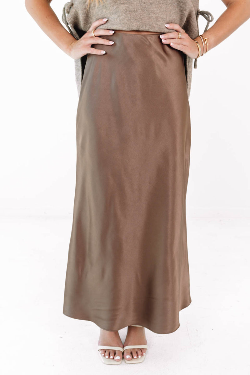 PREORDER You're Hired Midi Skirt - Brown