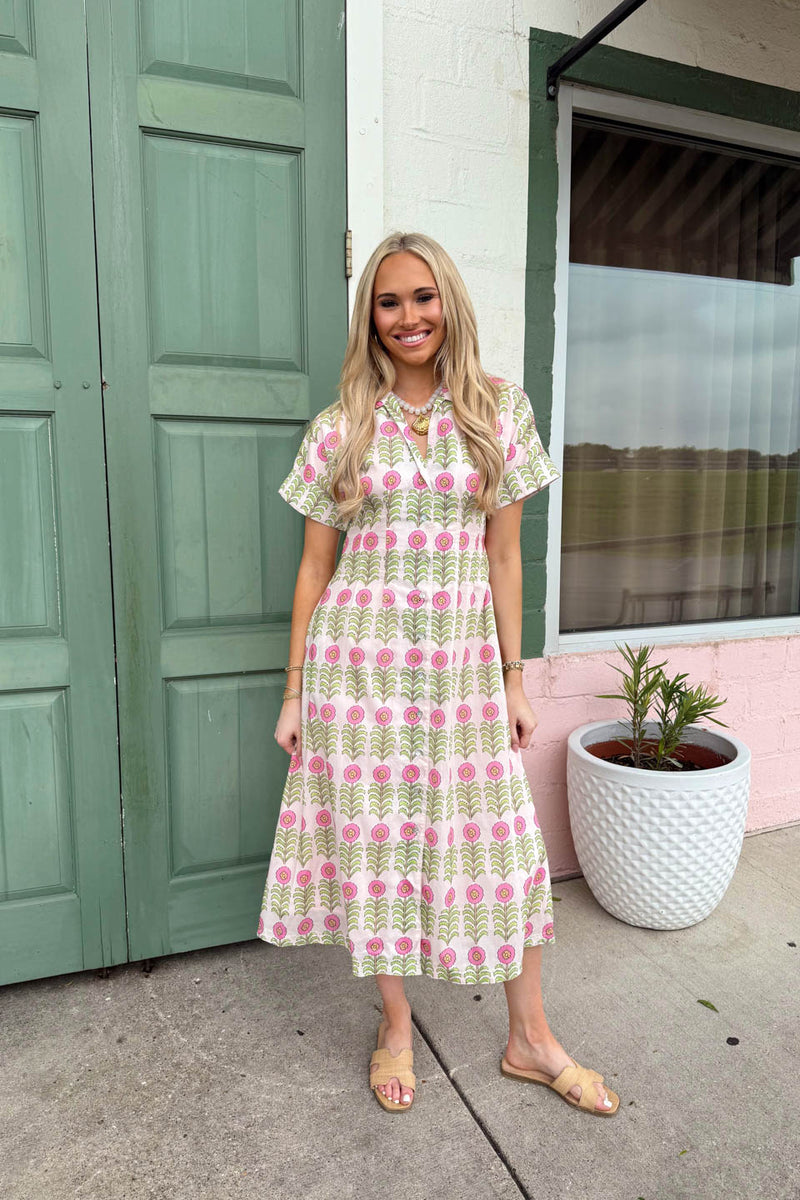 Bloom Babe Midi Dress - Pink Large