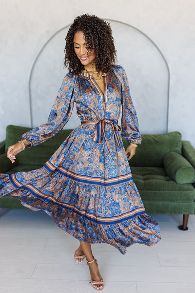 blue boho midi dress Handmade Floral Midi Dress: Blue Boho Petite Dress