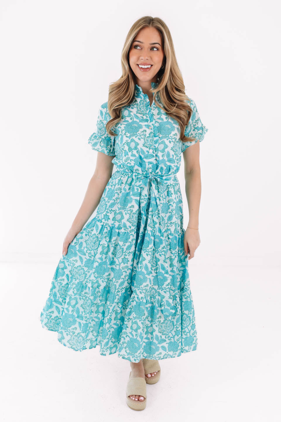 midi dress button up The Nina Button Up Midi Dress
