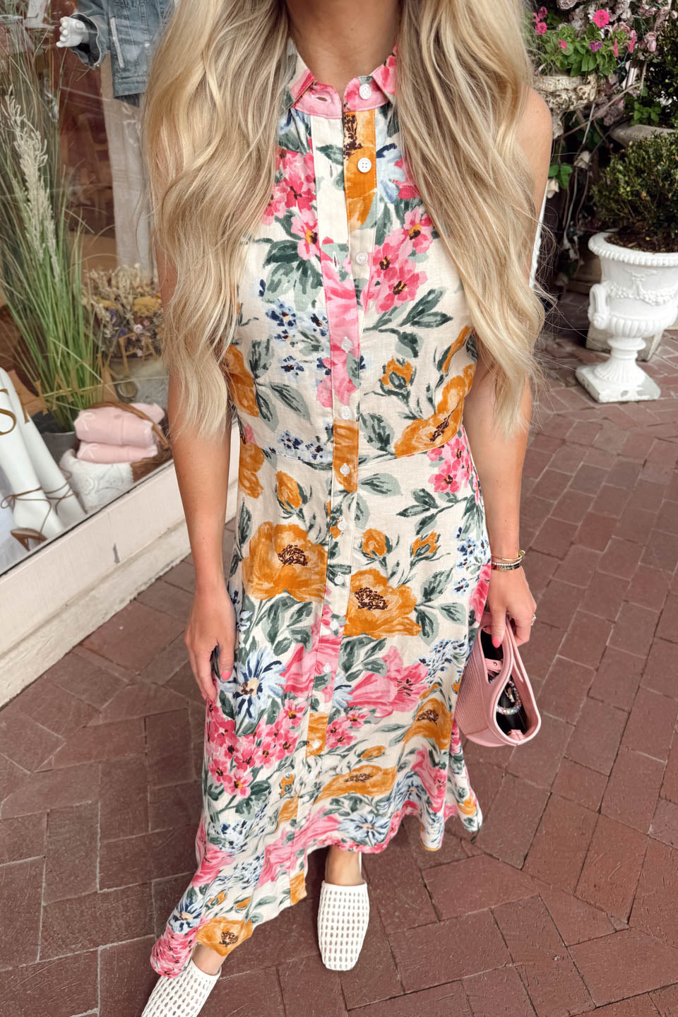 Painted Garden Midi Dress - Beige Small Painted Garden Midi Dress - Beige Small
