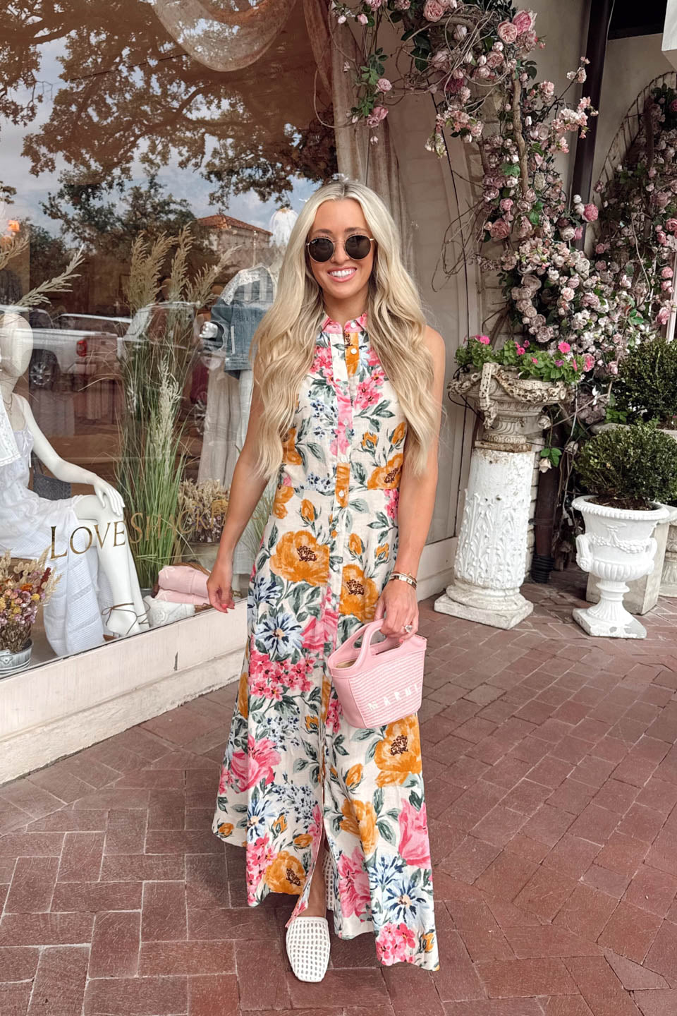 Painted Garden Midi Dress - Beige The Impeccable Pig Painted Garden Midi Dress - Beige The Impeccable Pig