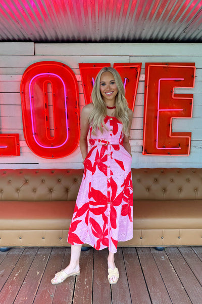 Poppy Lane Midi Dress - Pink/Red – The Impeccable Pig