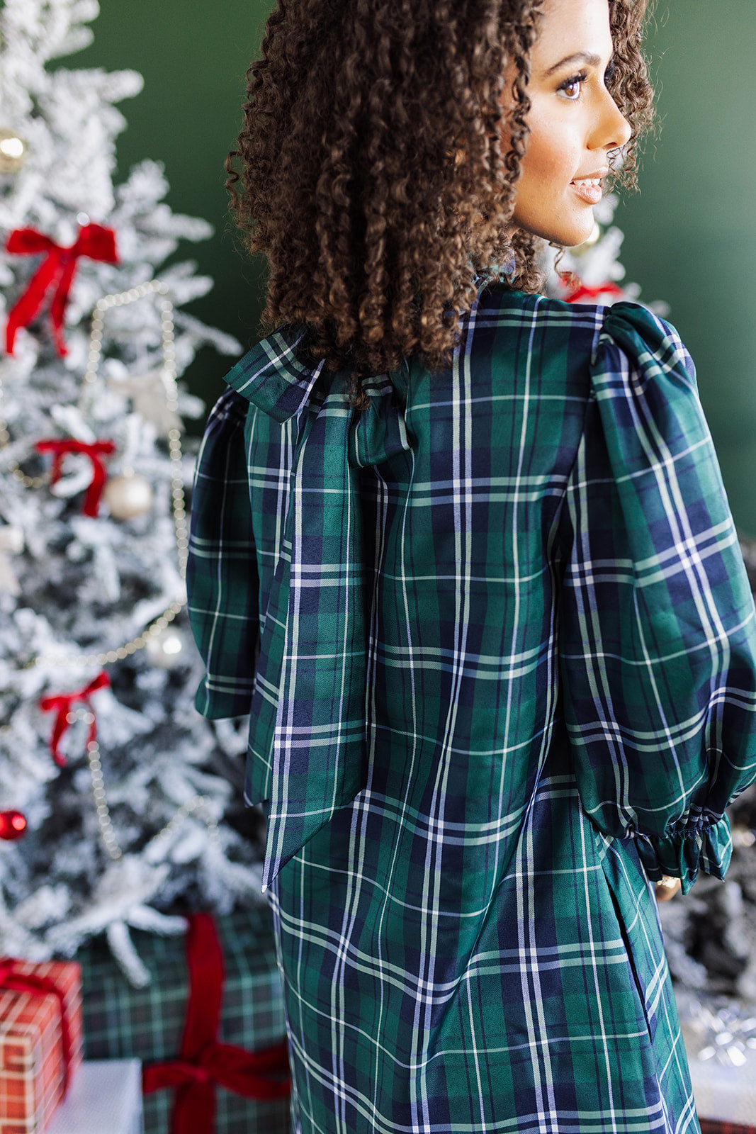 The Jordyn Long Sleeve Bow Dress - Green Plaid The Impeccable Pig The Jordyn Long Sleeve Bow Dress - Green Plaid The Impeccable Pig
