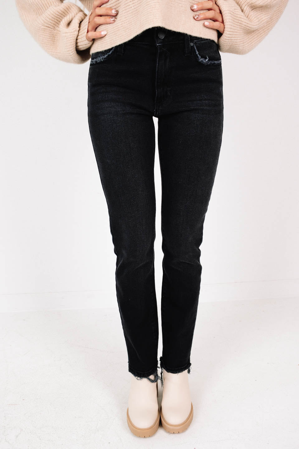 Just Black Denim Frayed Hem Jeans - Washed Black