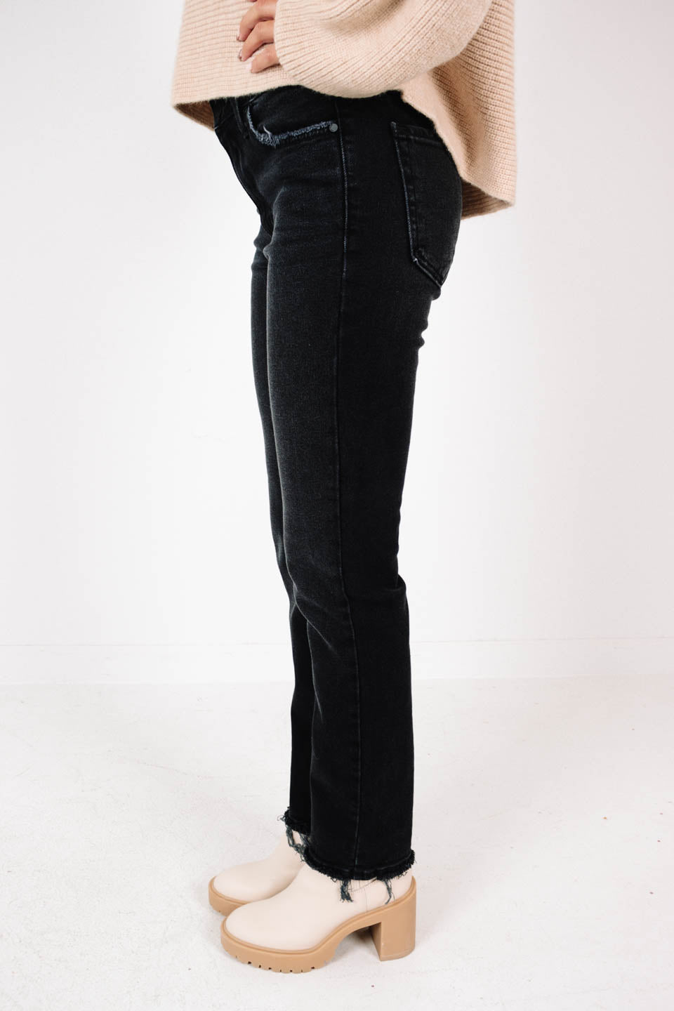 Just Black Denim Frayed Hem Jeans - Washed Black – The Impeccable Pig